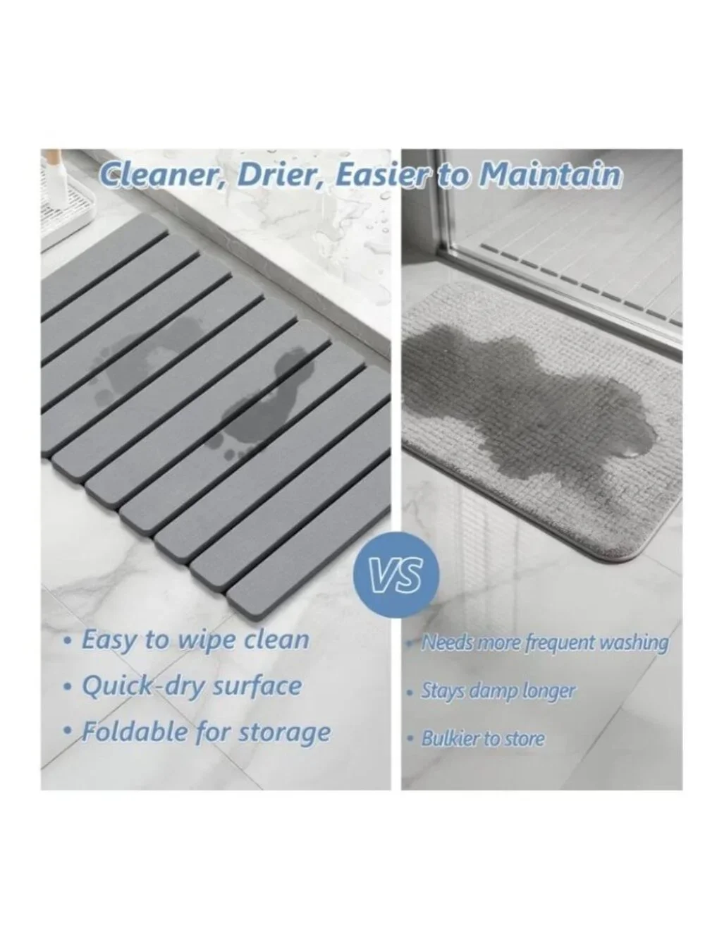 AWW Foldable Stone Bathmat Quick-Dry Mat Non-Slip & Super Absorbent 23.6